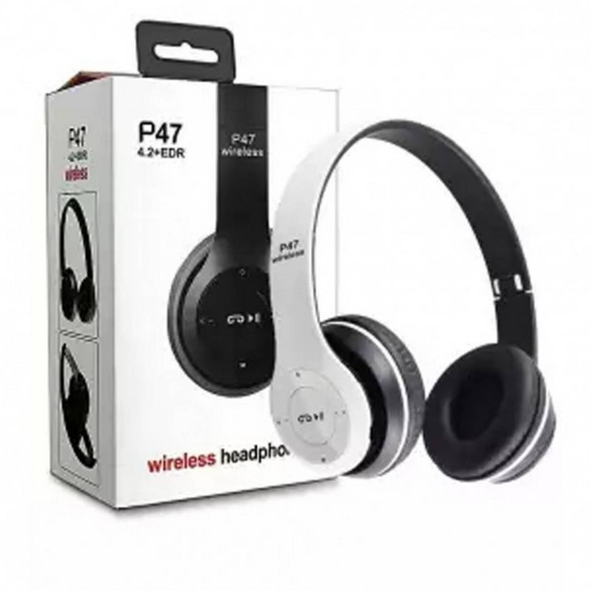 P47 Wireless Bluetooth Headphones | Foldable Over-Ear Headset with Mic, FM Radio & TF Card Support | Compatible with PC, TV, Smartphones & Tablets