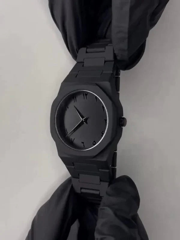 ⌚ Arabic Black Aura Watch | Modern Men’s Stainless Steel Quartz Watch